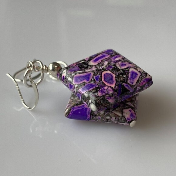 ❤️ Purple Sea Sediment Jasper Square Earrings - Picture 3 of 11